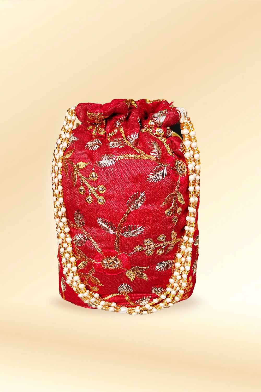Maroon Embroidered Potli Bag