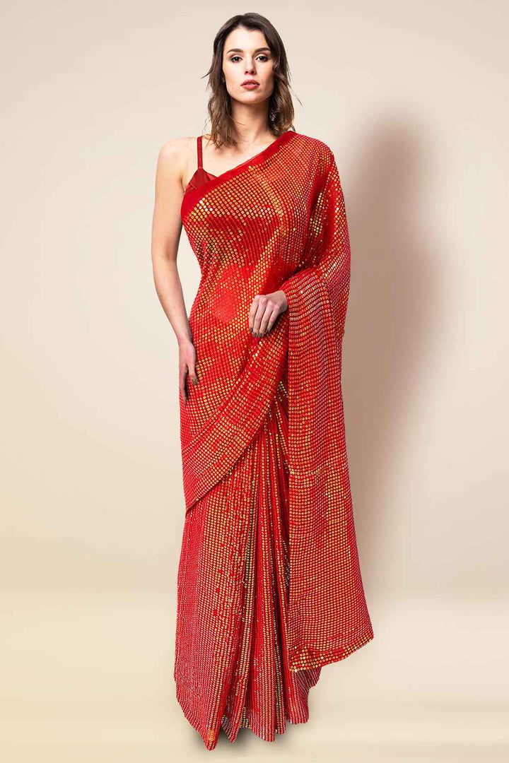 Maroon Sequin Saree