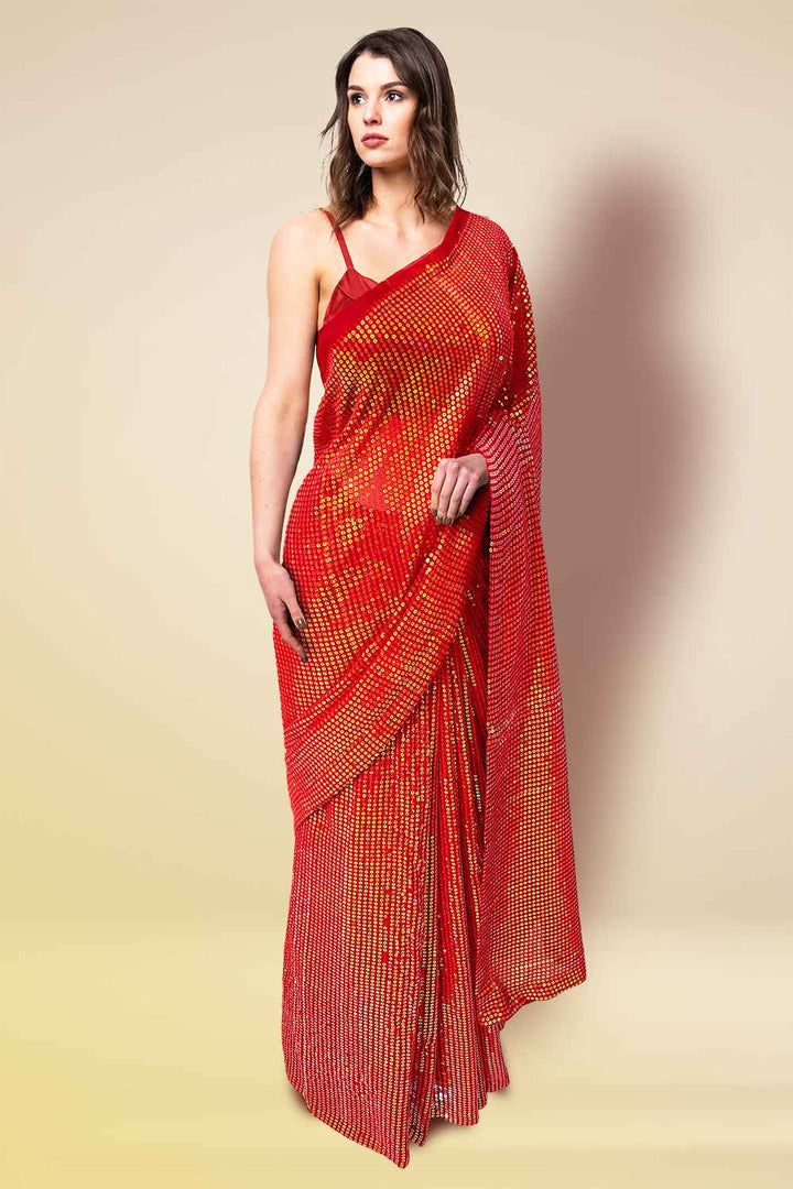 Maroon Sequin Saree