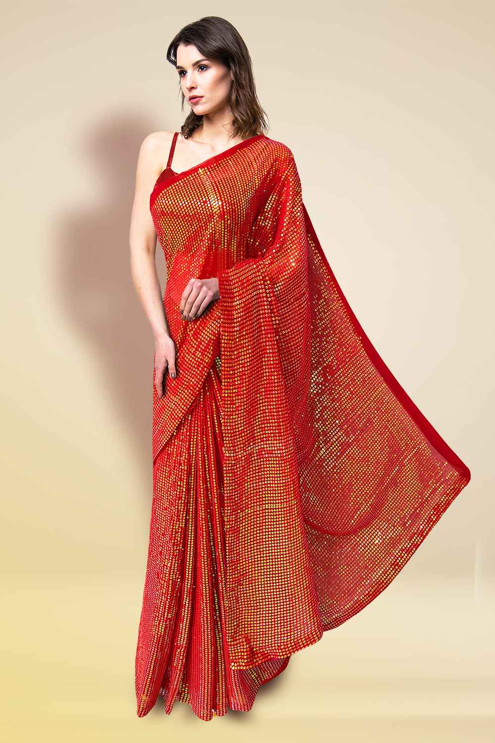 Maroon Sequin Saree