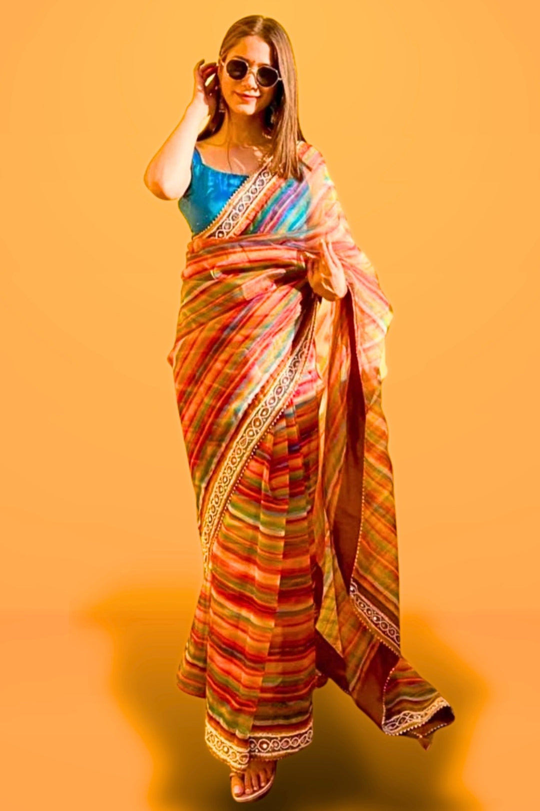 Multicolor Organza Saree with Embroidery Work