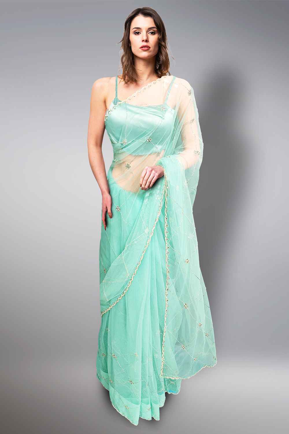 Net Saree with Stone Work