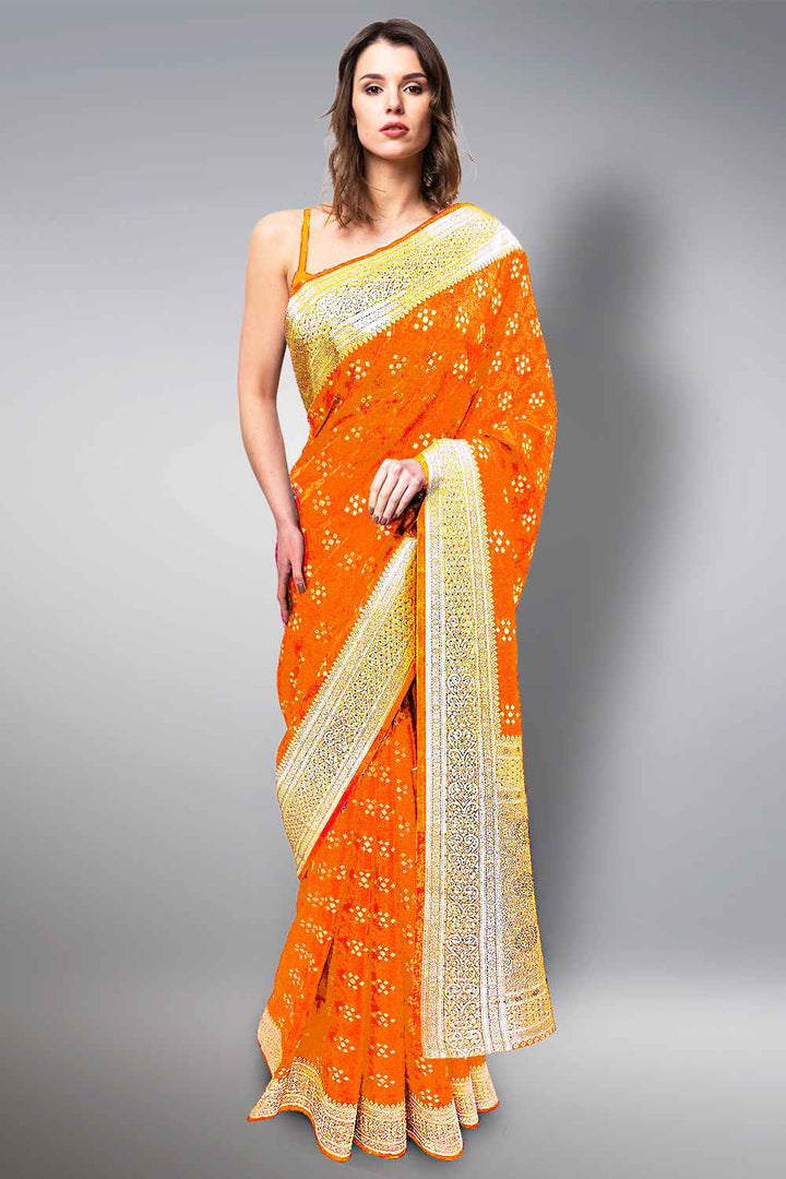 Orange Banarasi Saree