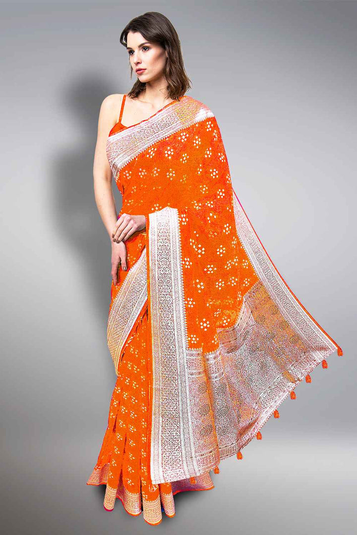 Orange Banarasi Saree