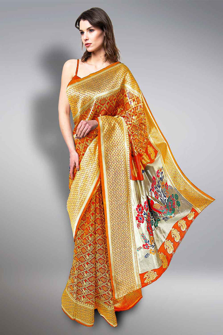 Orange Paithani Saree
