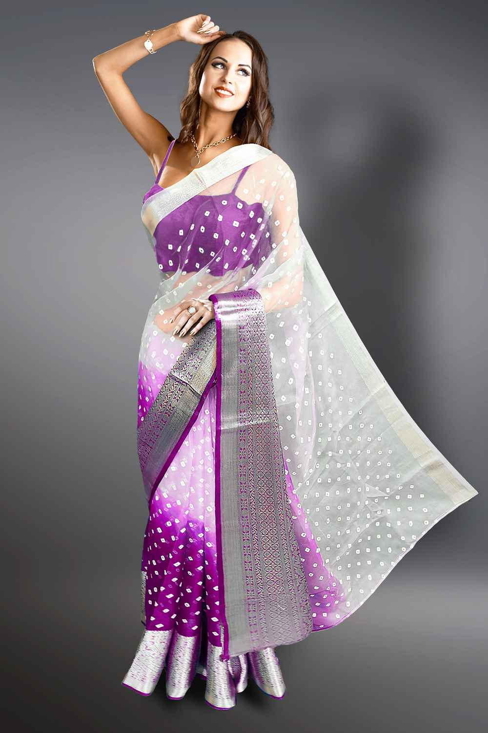 Organza Saree with Kanchi Border