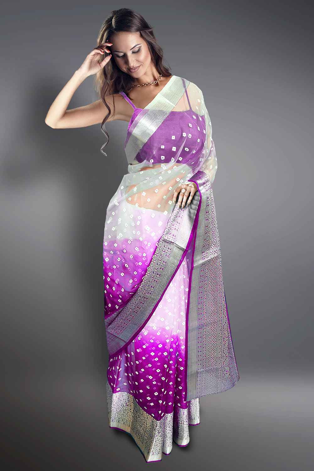 Organza Saree with Kanchi Border