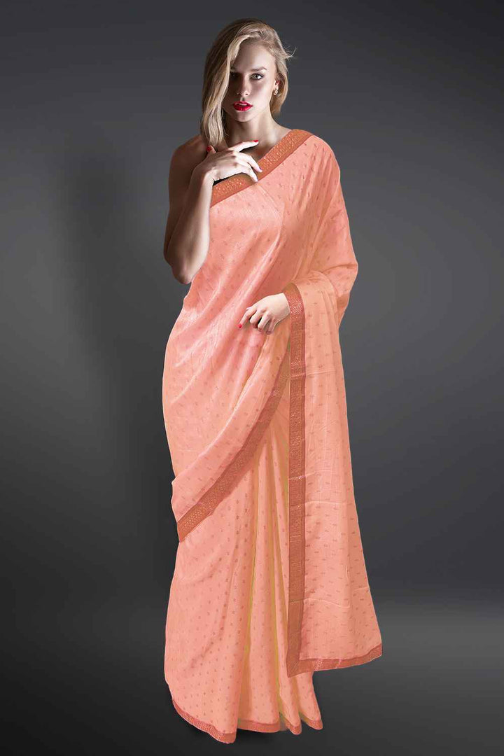 Peach Color Plain Saree