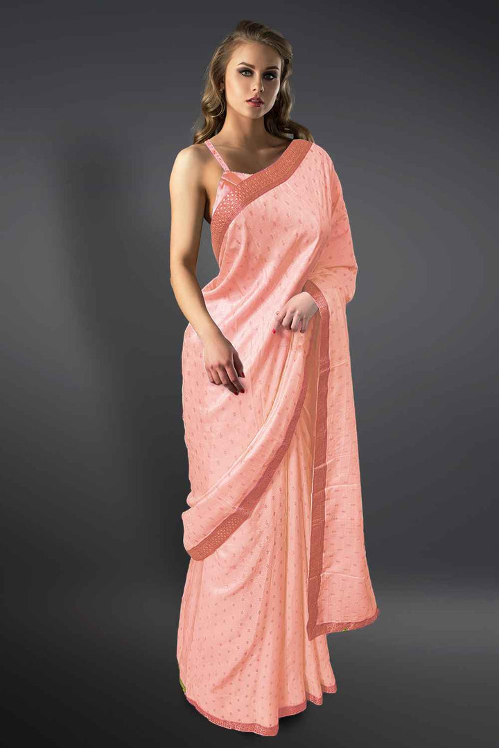 Peach Color Plain Saree