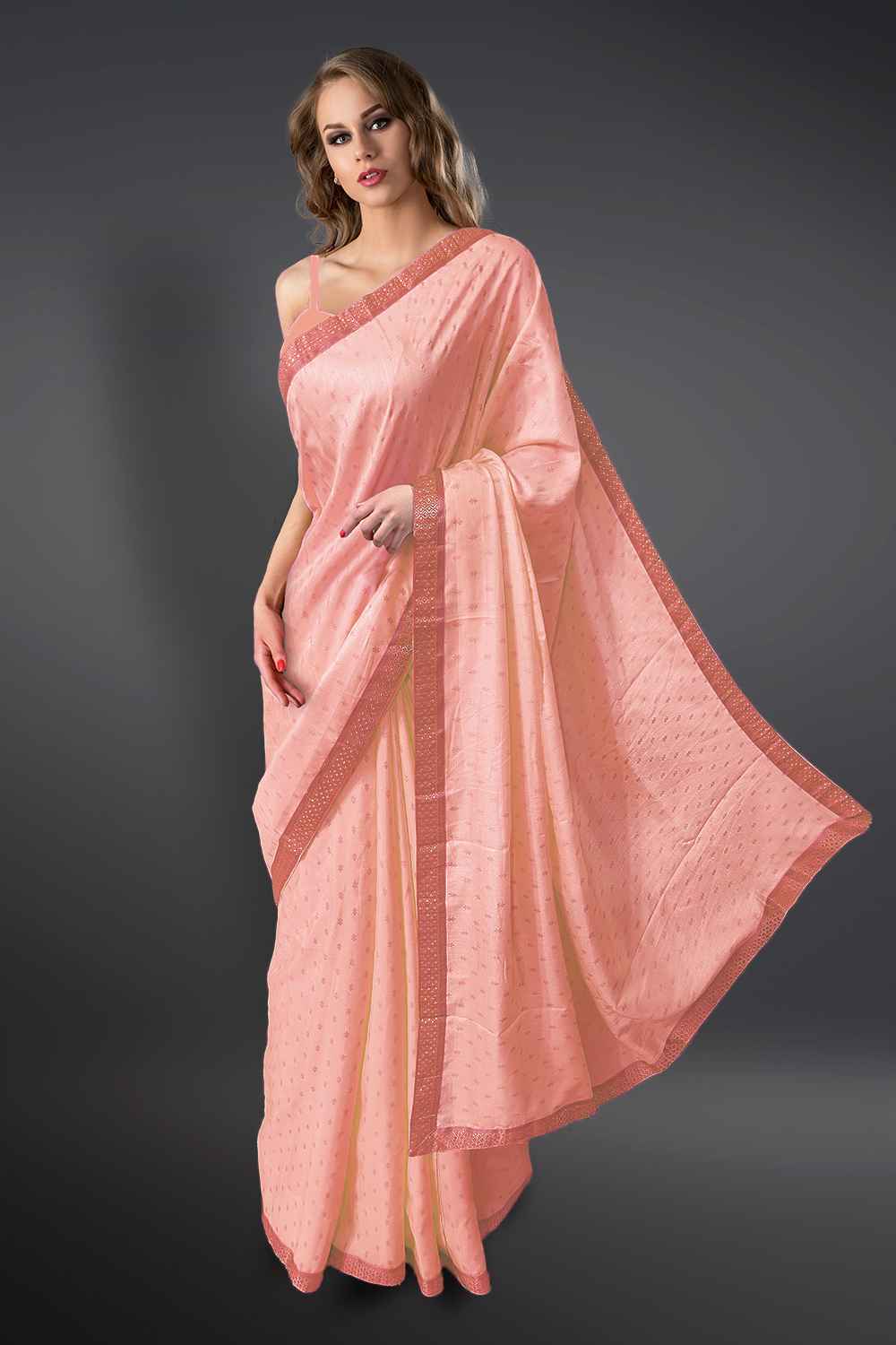 Peach Color Plain Saree