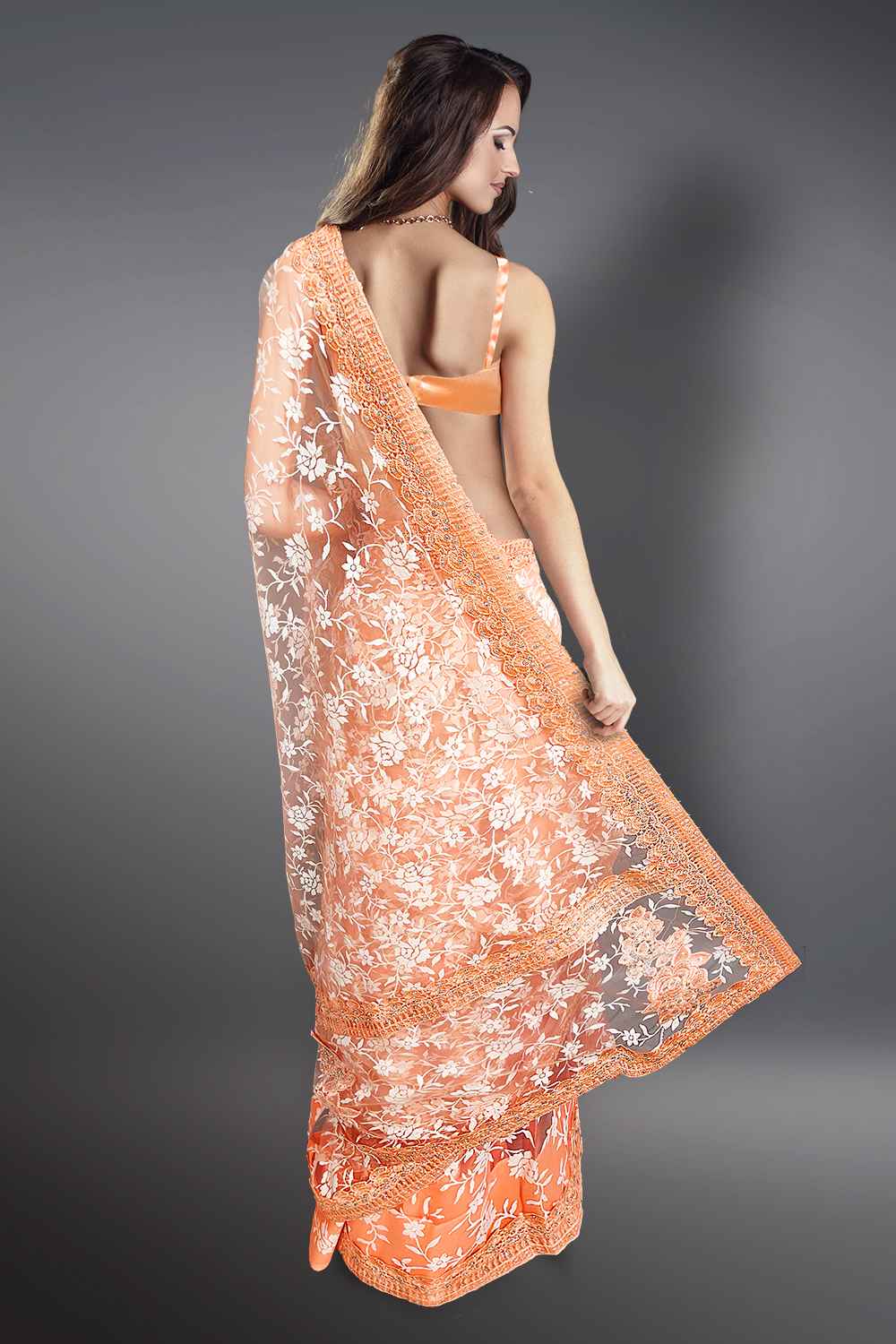 Peach Colour Net Saree