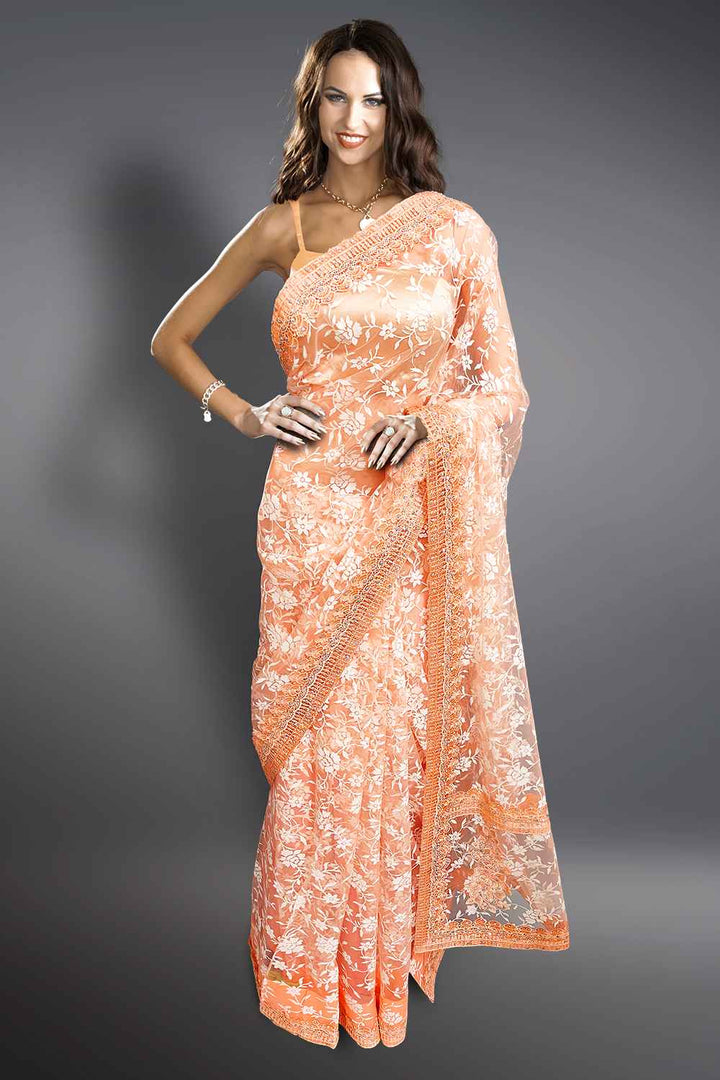 Peach Colour Net Saree