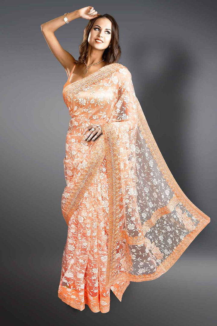 Peach Colour Net Saree