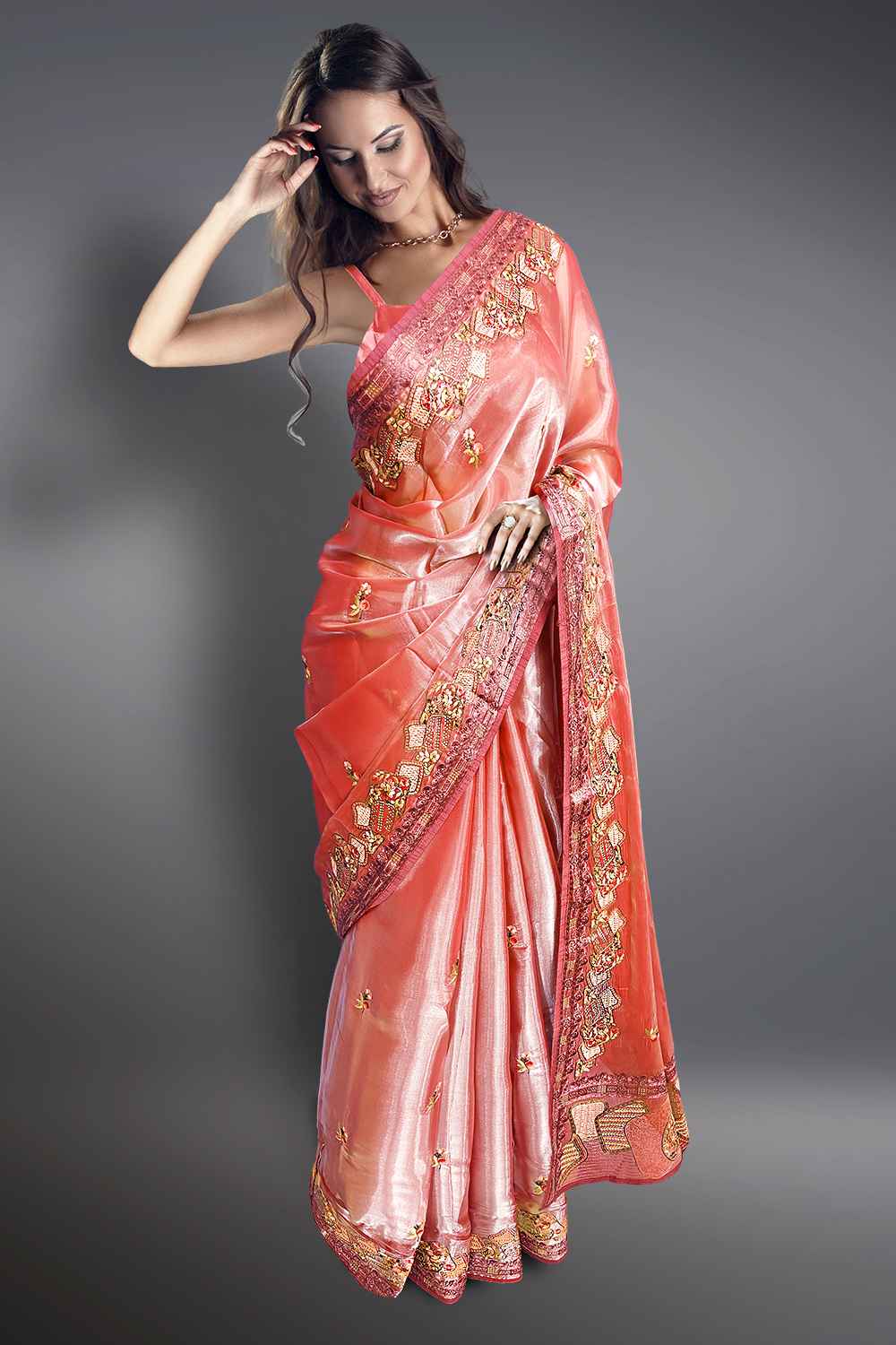 Peach Colour Wedding Saree