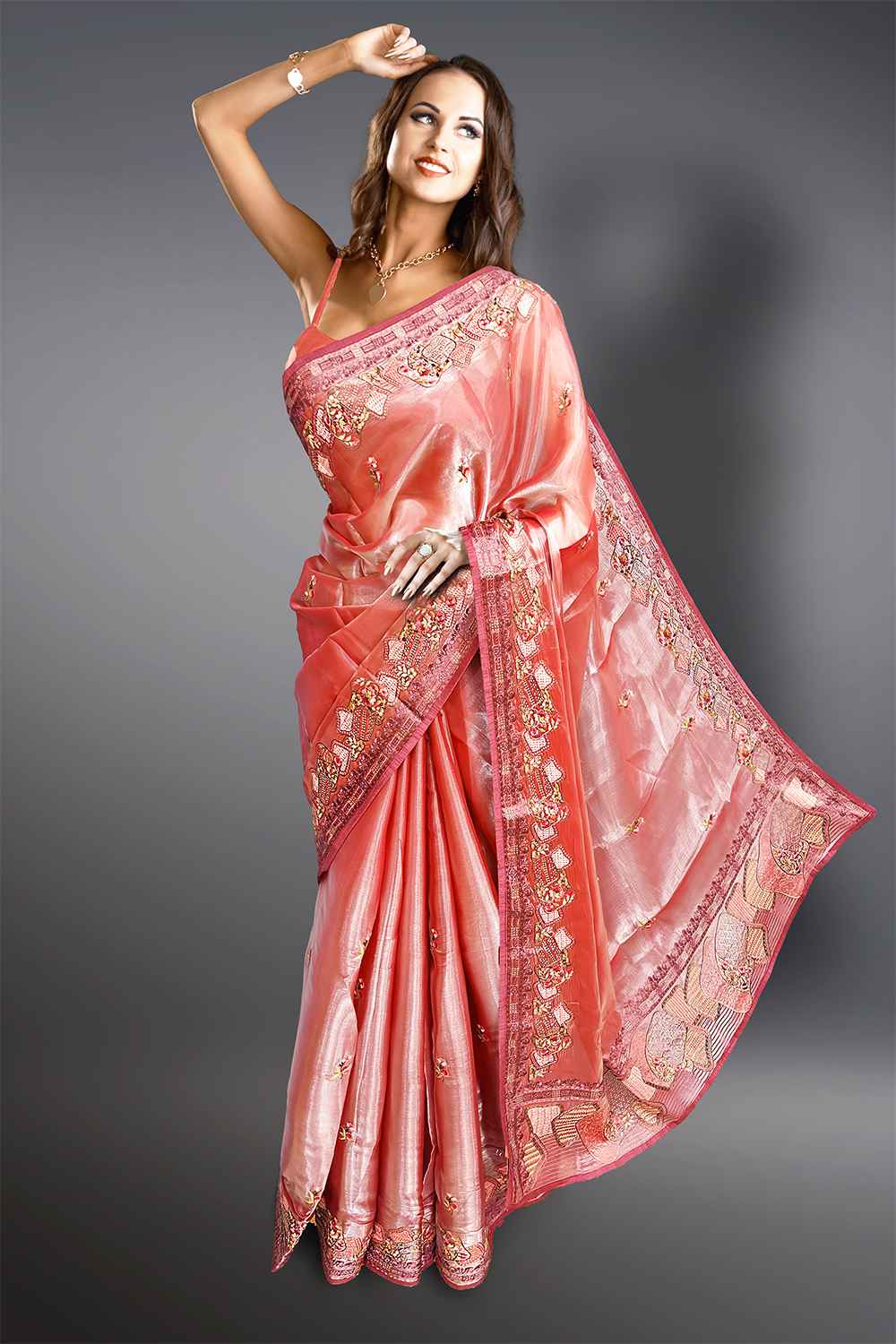 Peach Colour Wedding Saree