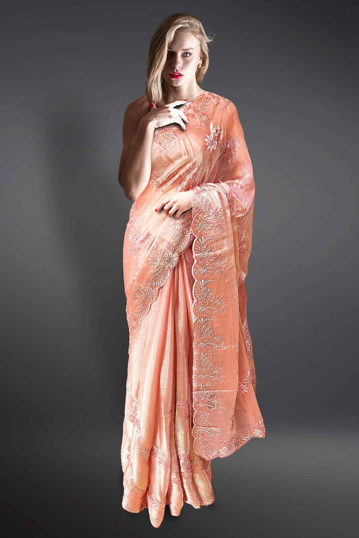 Peach Organza Saree