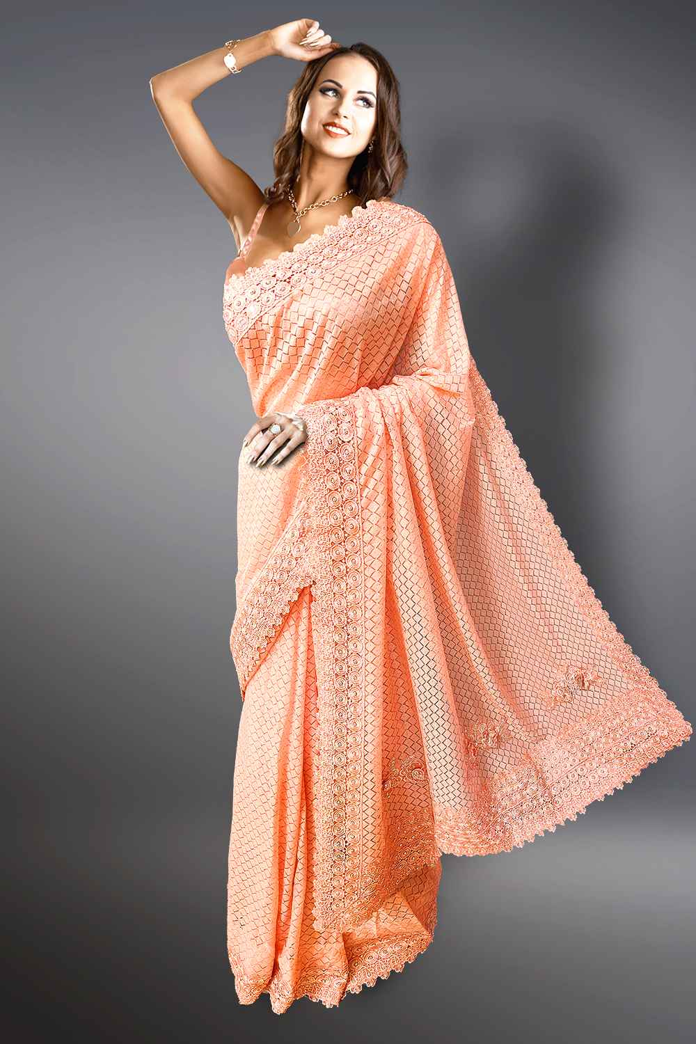 Peach Party Wear Saree