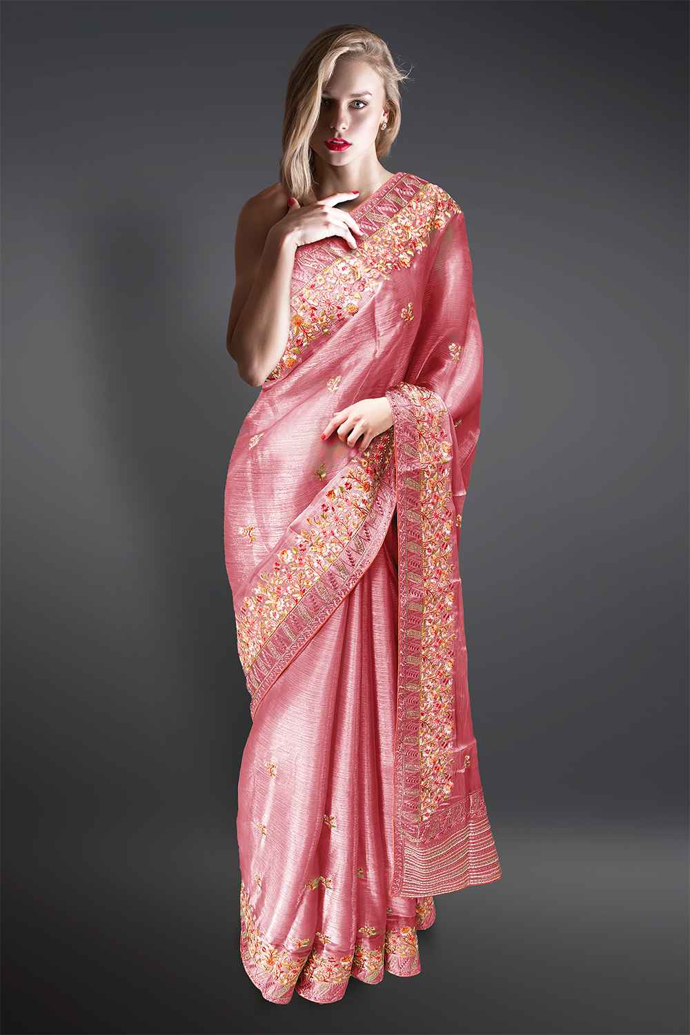 Peach Pink Saree