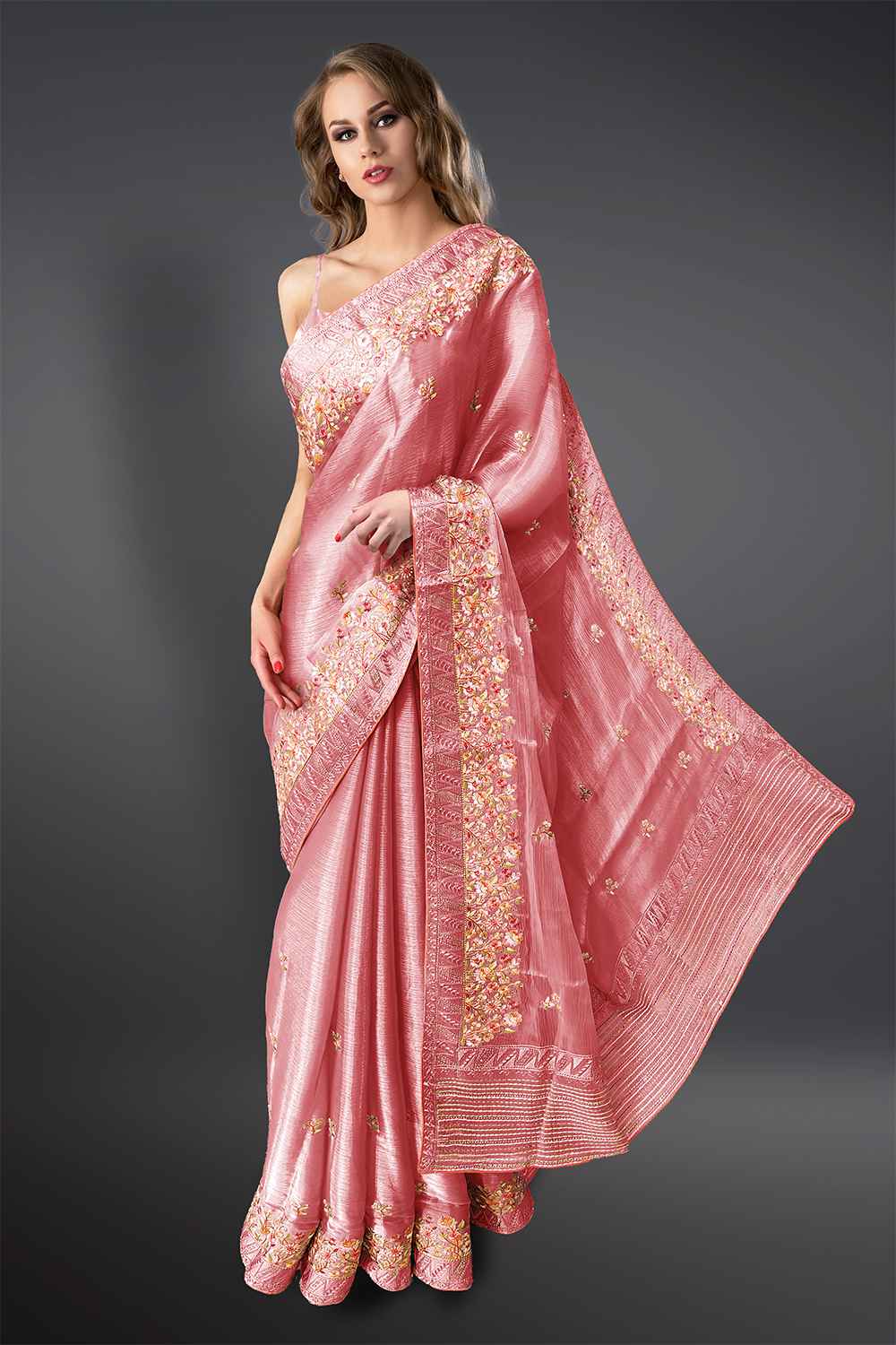 Peach Pink Saree