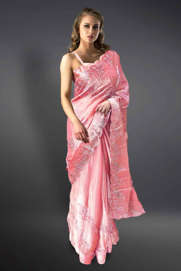 Pink Embroidered Saree