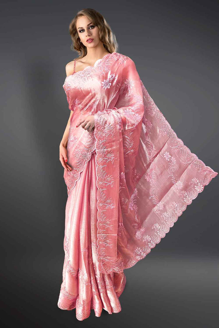 Pink Embroidered Saree