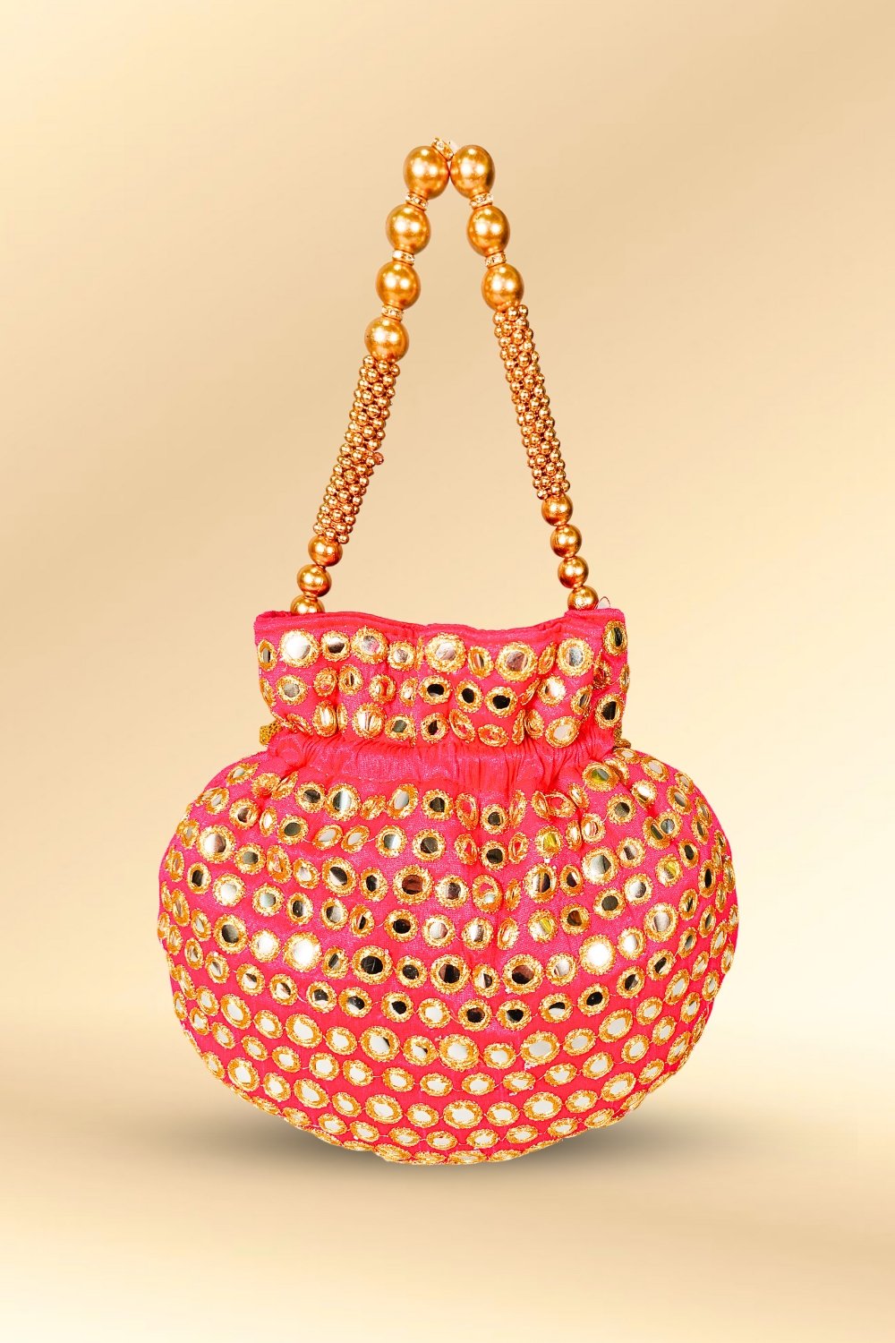 Pink Mirror Work Potli Bag