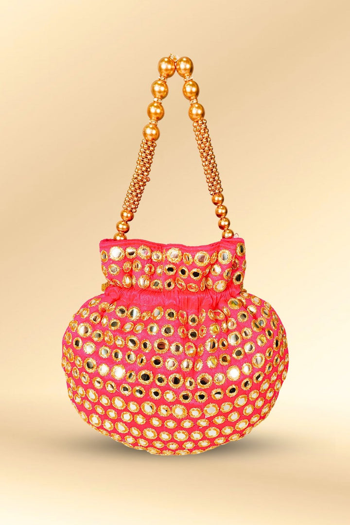 Pink Mirror Work Potli Bag