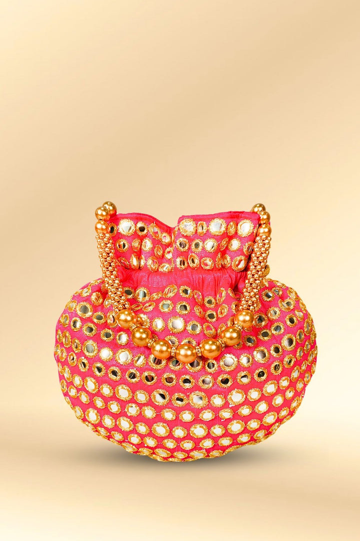 Pink Mirror Work Potli Bag