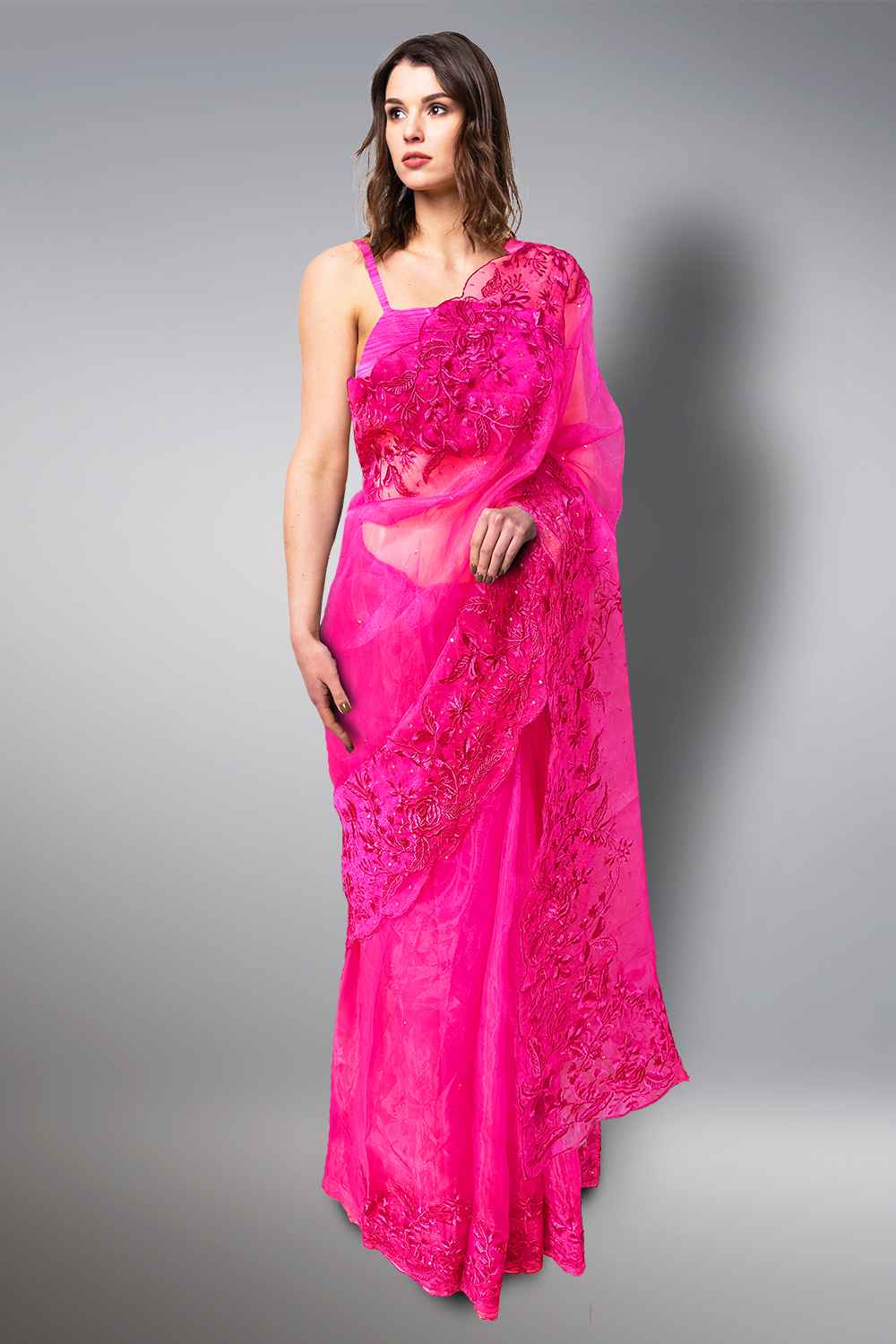 Pink Organza Saree