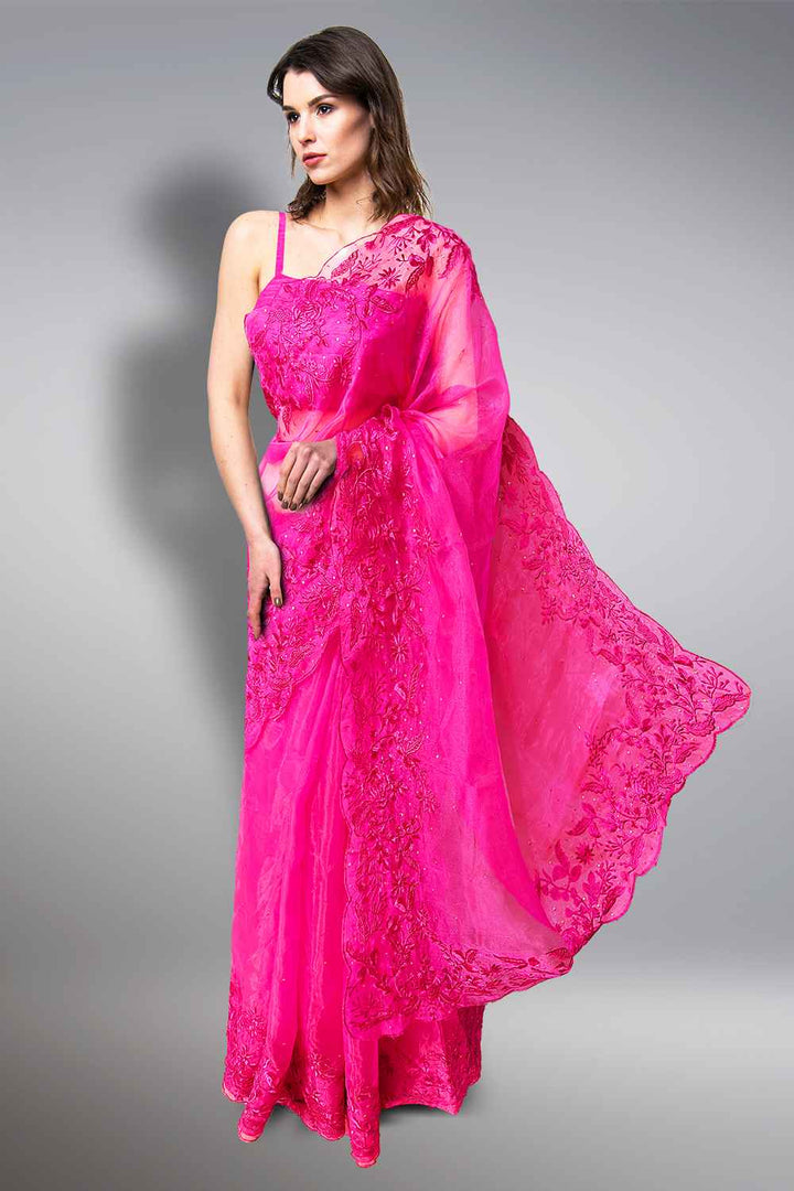 Pink Organza Saree