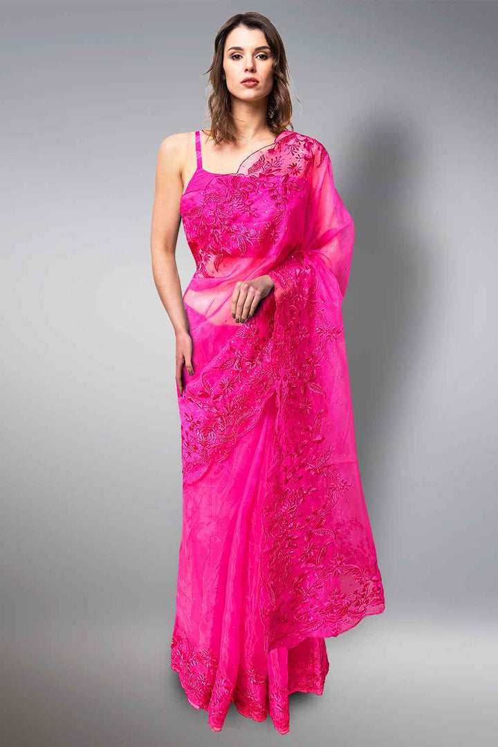 Pink Organza Saree