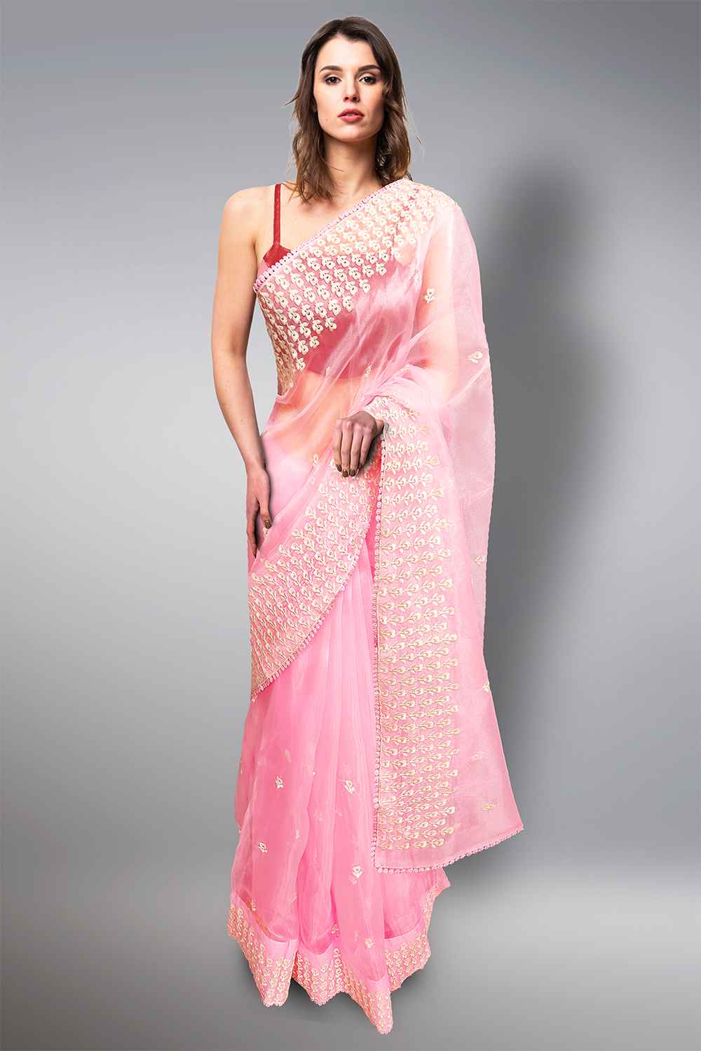 Pink Saree for Farewell