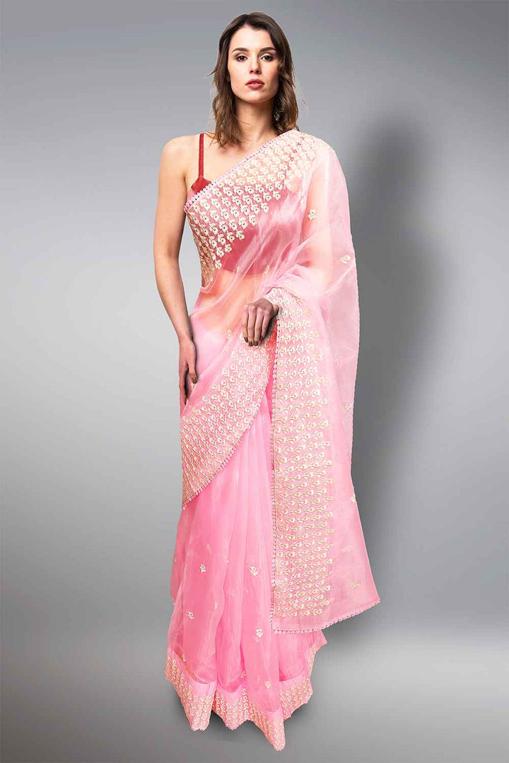 Pink Saree for Farewell