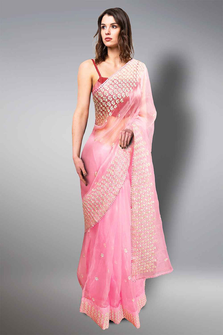 Pink Saree for Farewell