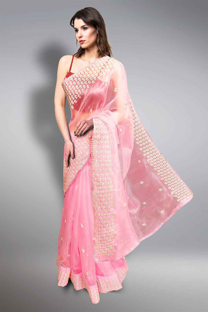 Pink Saree for Farewell