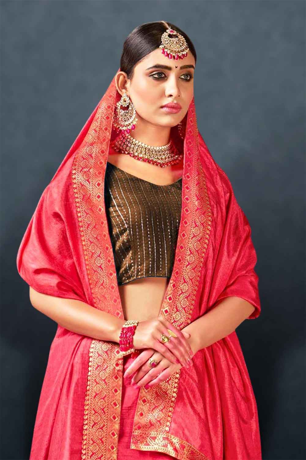 Pink Saree with Contrast Blouse