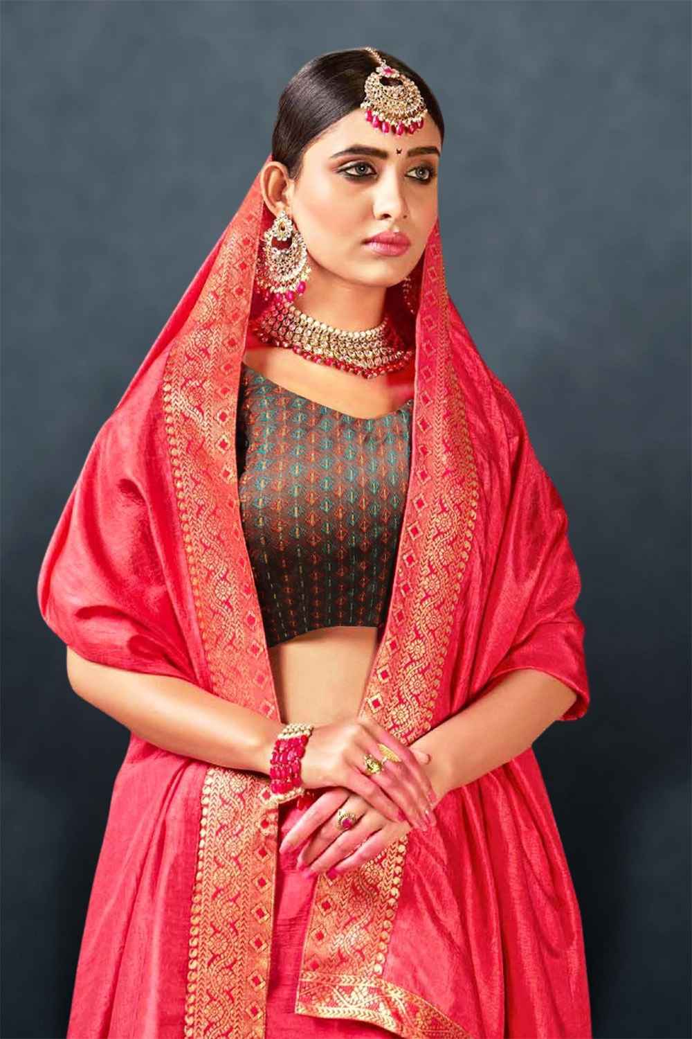 Pink Saree with Contrast Blouse