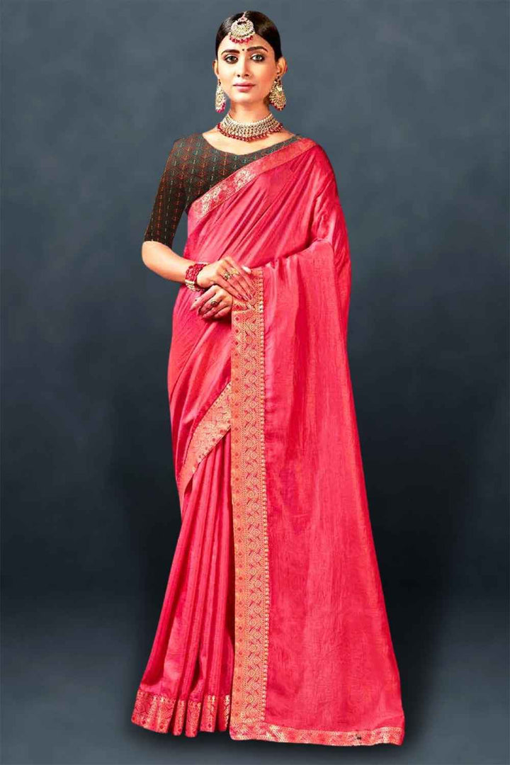 Pink Saree with Contrast Blouse