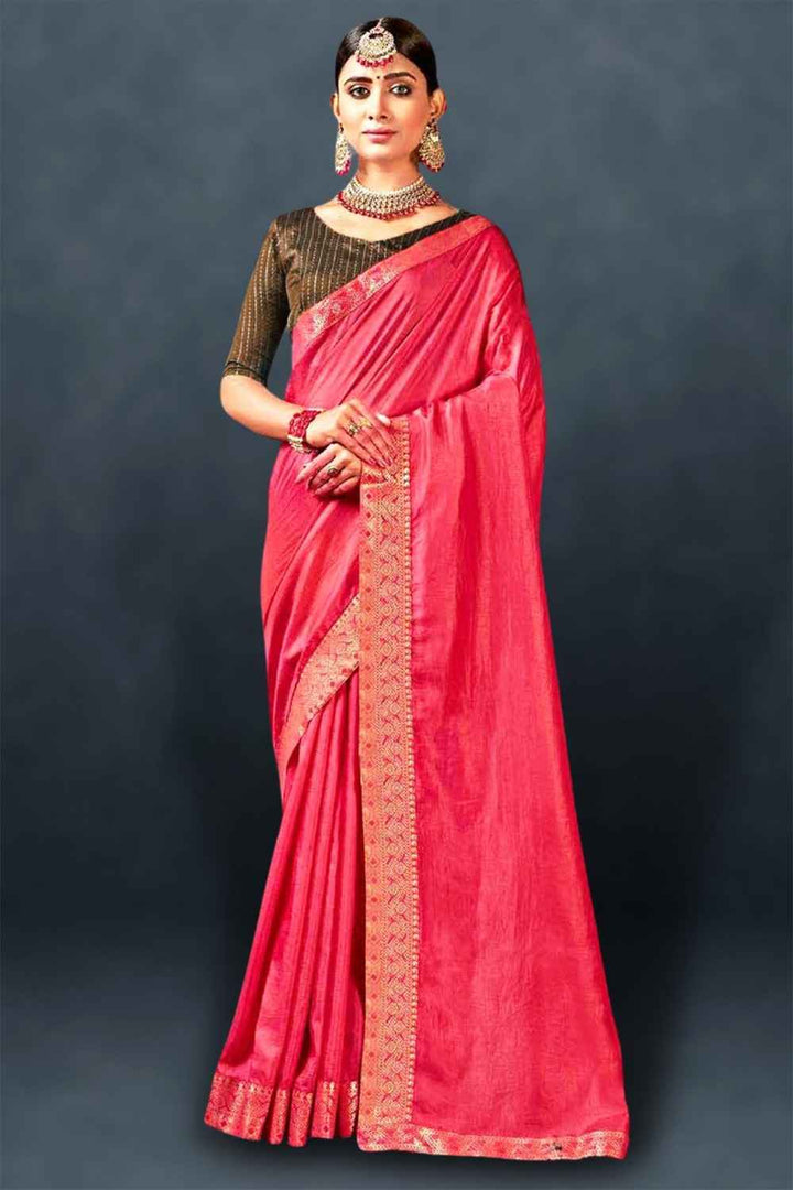 Pink Saree with Contrast Blouse