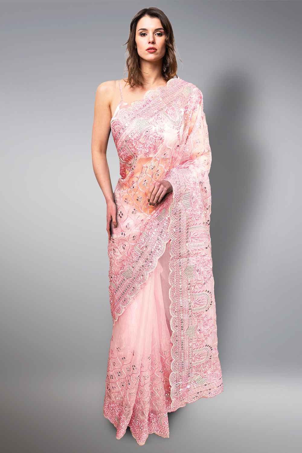 Pink Silver Saree