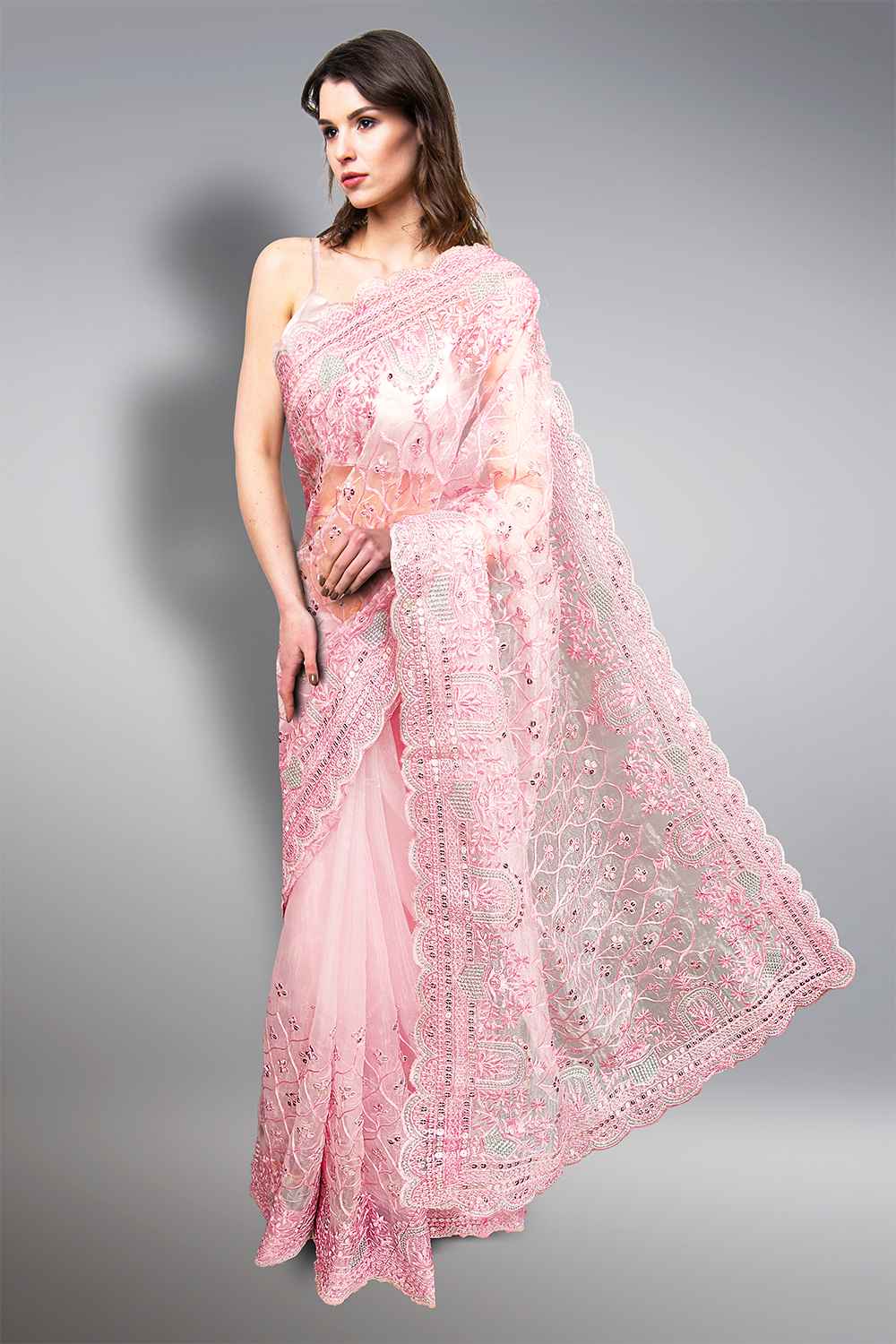 Pink Silver Saree