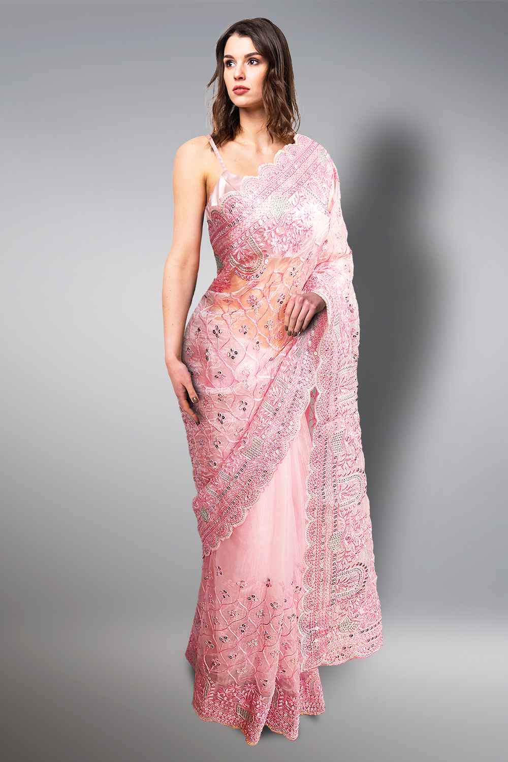 Pink Silver Saree