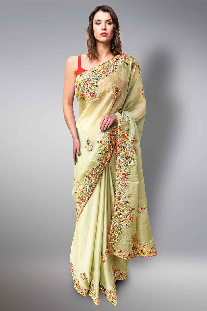 Pista Green Organza Saree