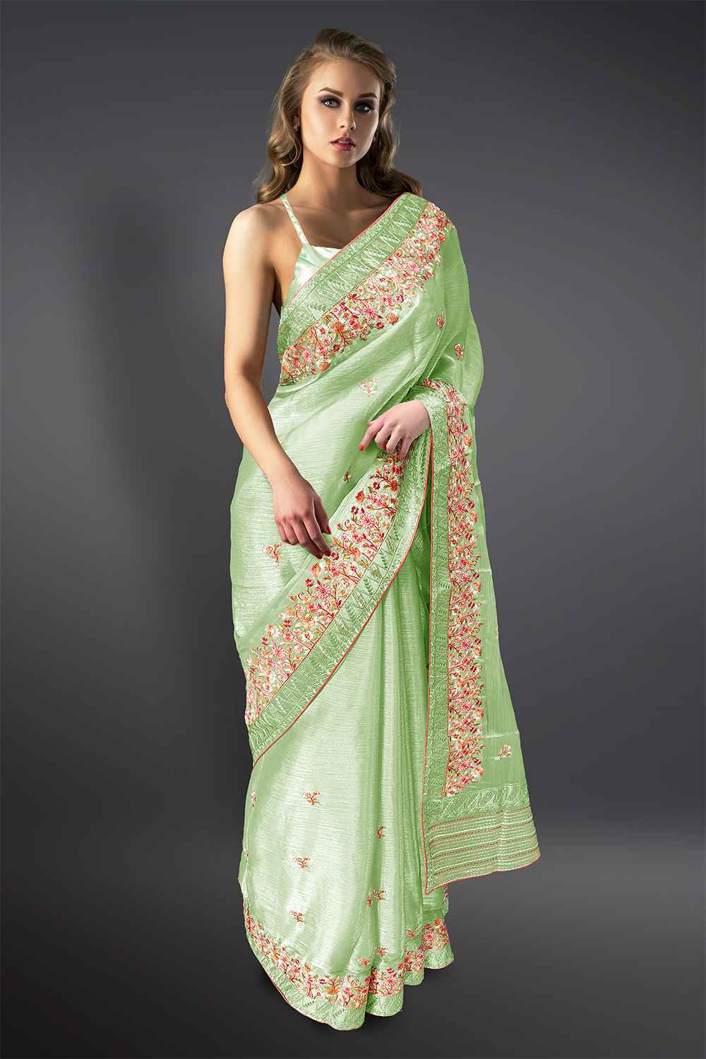 Pista Green Organza Silk Saree