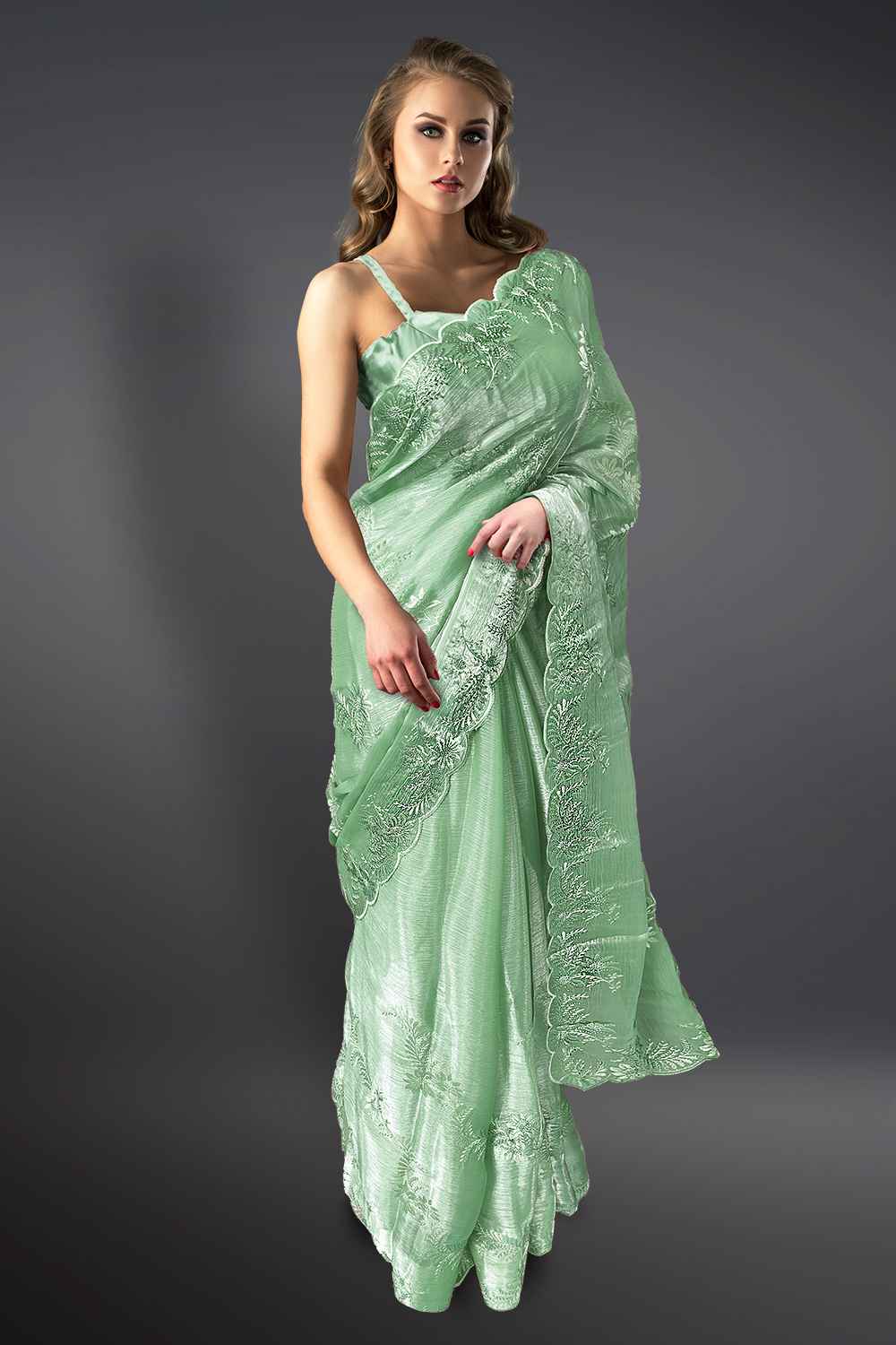 Pista Green Saree