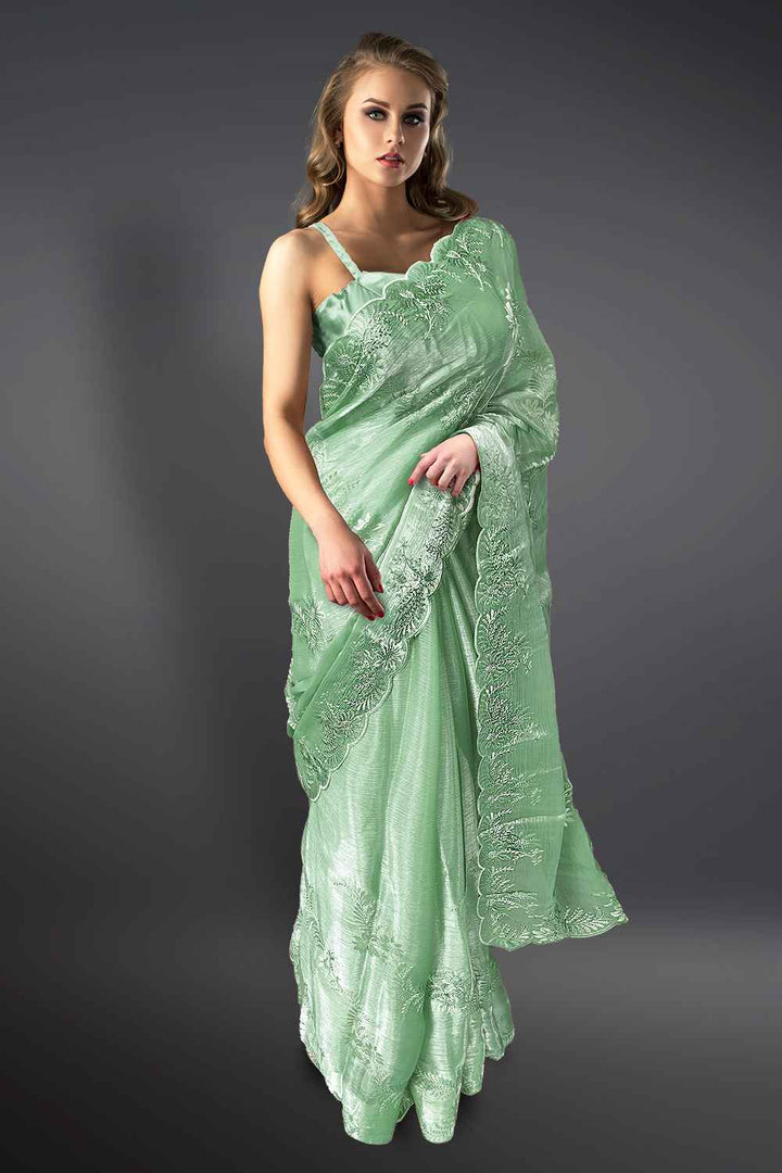 Pista Green Saree
