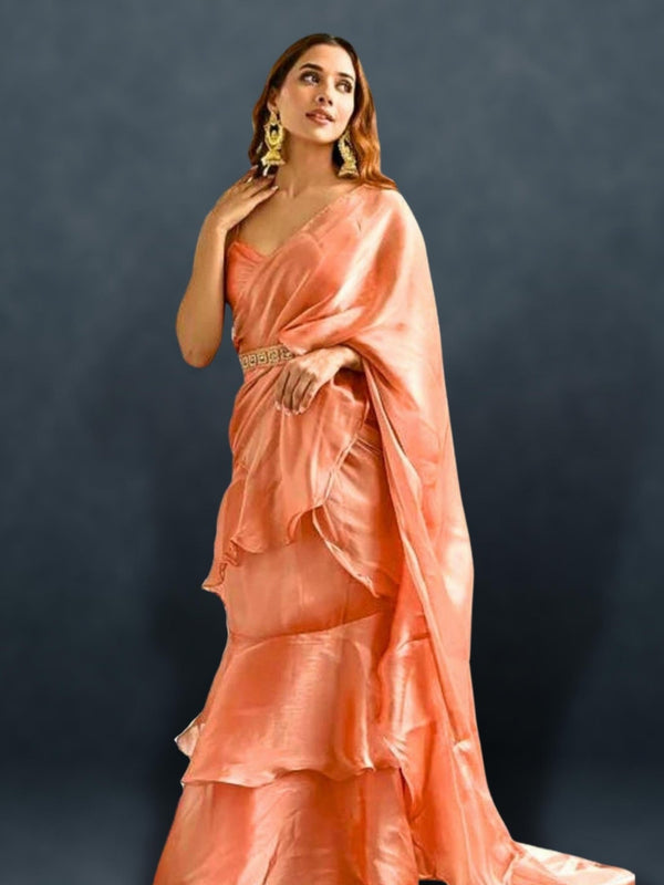 Pre Draped Ruffle Saree - ruffle saree with belt - 3 layer ruffle saree - frill style ruffled saree - frill saree with belt - jhalar wali sadi - modern twist ruffle saree
