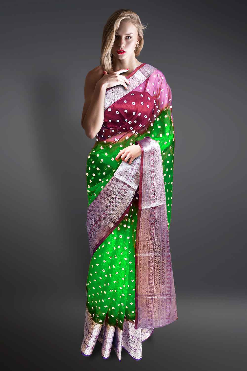 Purple and Green Combination Saree