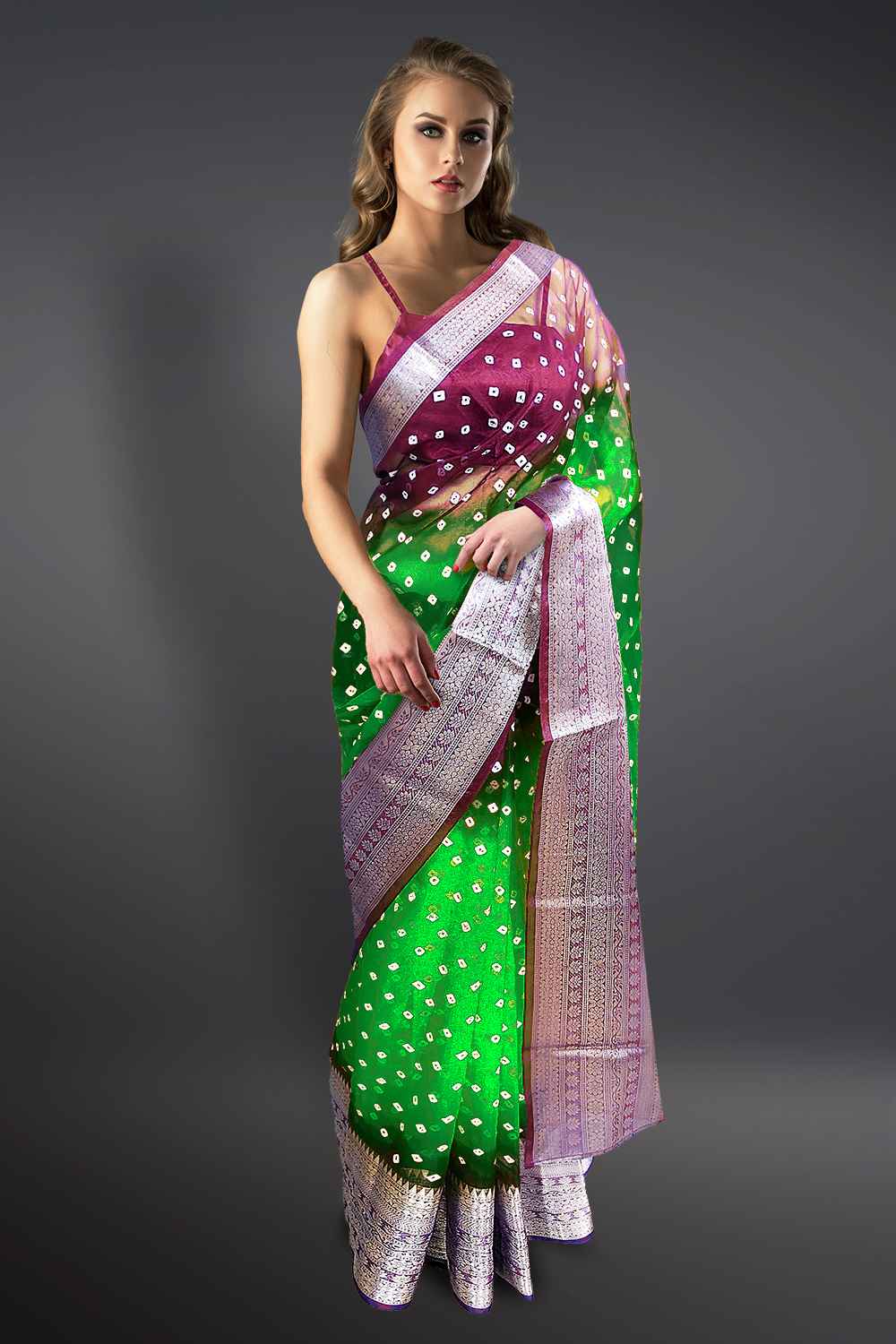 Purple and Green Combination Saree