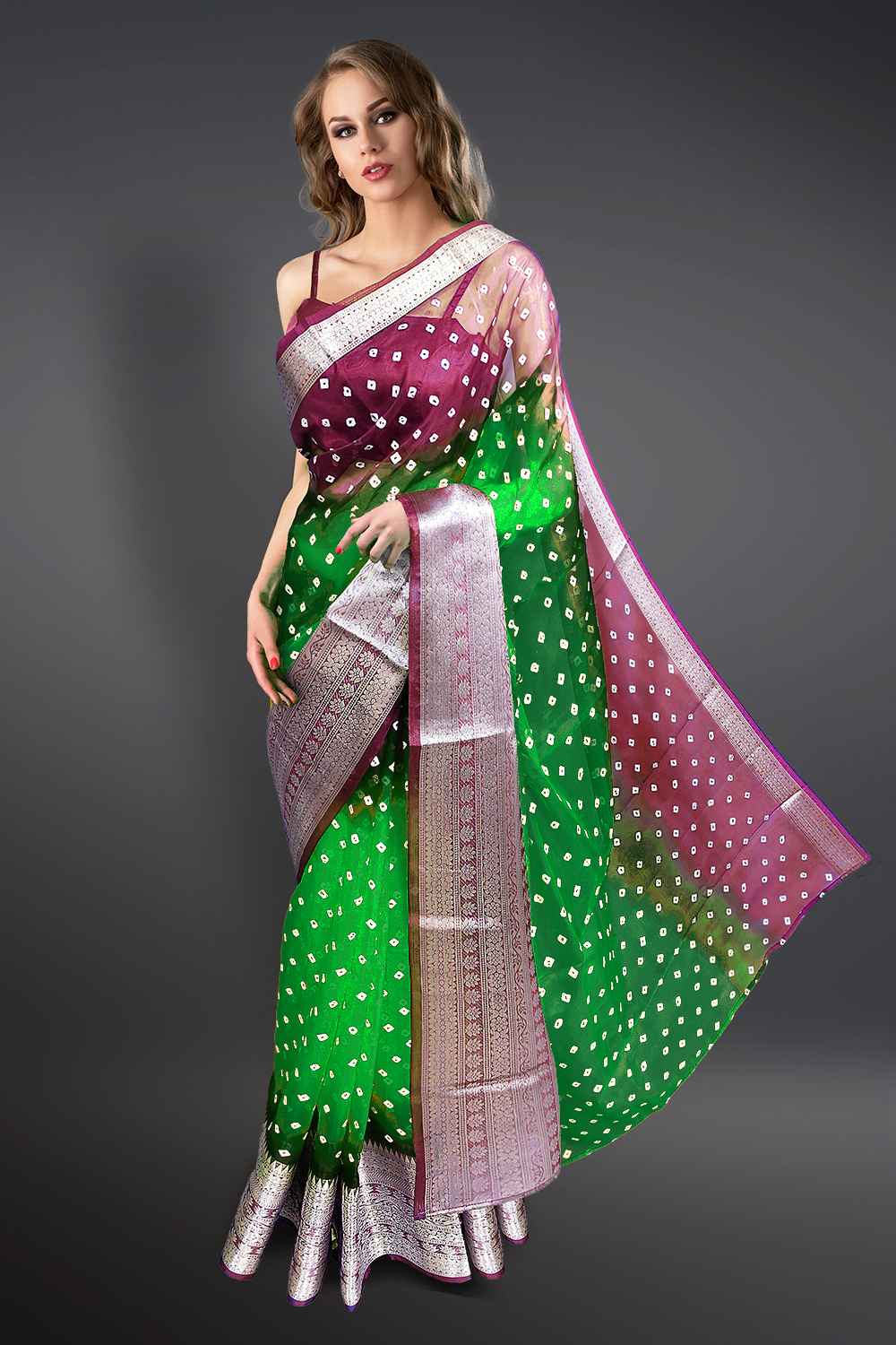 Purple and Green Combination Saree